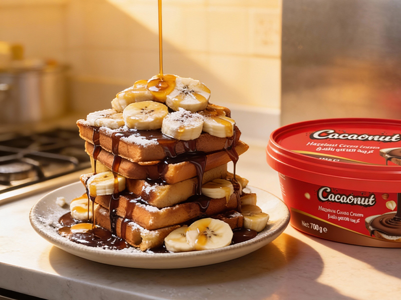 Toasted Bread with Chocolate Spread and Sliced Bananas